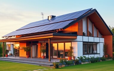 solar panels in front of house. AI Generative