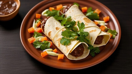Veracruz-Style Eggs Wrapped in Tortillas, Drizzled with Flavorful Sauce. Generative AI