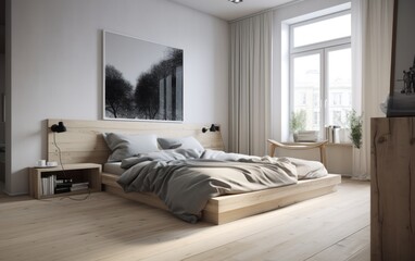 The Beauty of Minimalism A Modern Bedroom Scandinavian influence. AI Generative