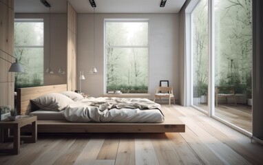 The Beauty of Minimalism A Modern Bedroom Scandinavian influence. AI Generative