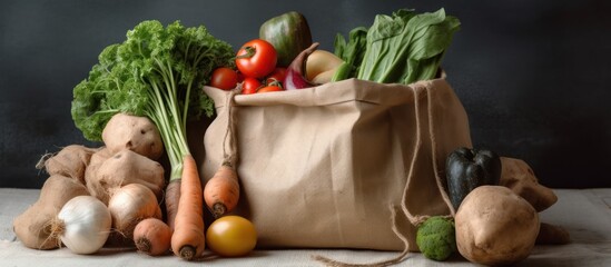 Vegetables in brown bag, white background. AI Generative