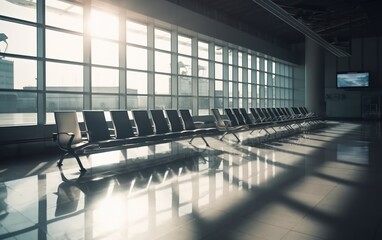 white light Waiting area with seats in airport terminal. AI Generative