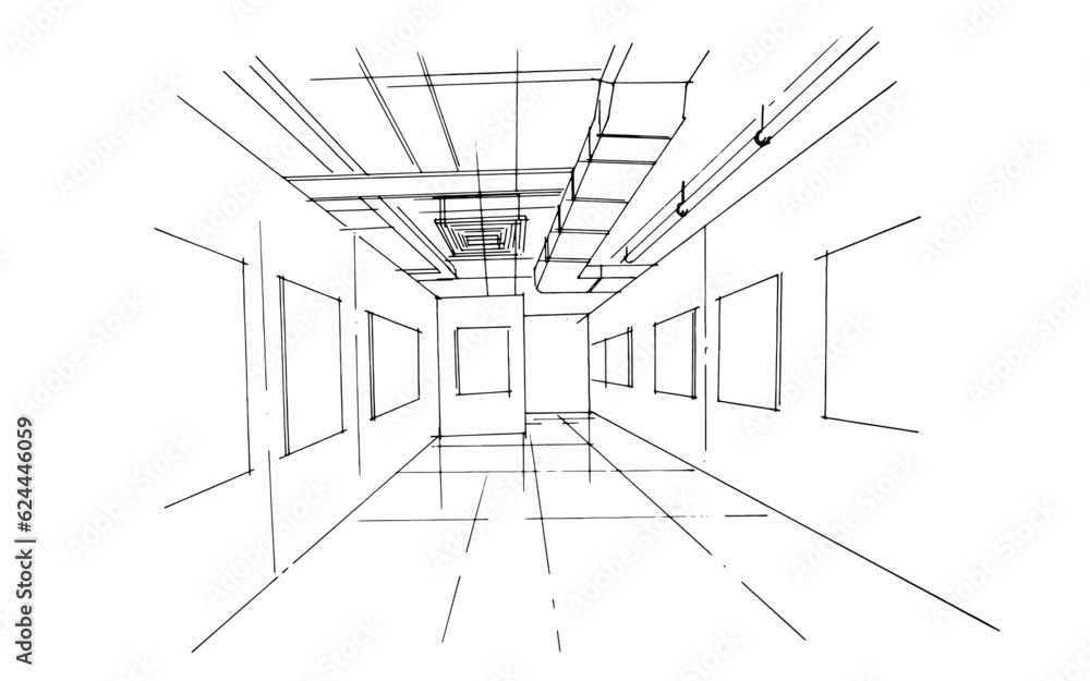 Poster art gallery line drawing,a line drawing using interior architecture, assembling graphics, working in
