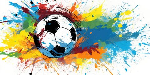 This captivating illustration unveils an abstract background with a striking soccer ball as its centerpiece, enveloped by an explosion of vibr Football Soccer Generative Ai Digital Illustration