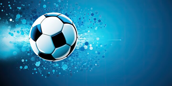  Blue Background with Spots" - This vector illustration showcases a stylish football ball graphic design on a blue background with spots Football Soccer Generative Ai Digital Illustration