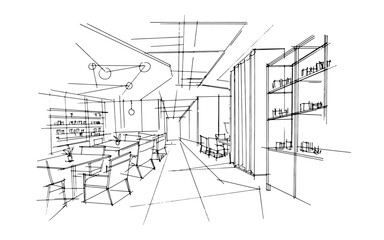 restaurant line drawing,a line drawing Using interior architecture, assembling graphics, working in architecture, and interior design, among other things.,house interior or interior design