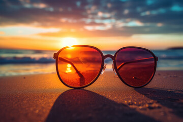 Fototapeta na wymiar sunglasses on beach background