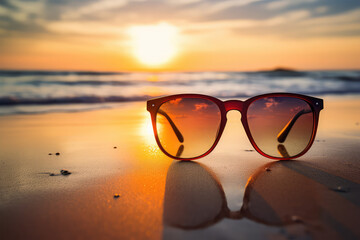 Fototapeta na wymiar sunglasses on beach background