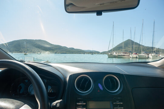 A beautiful view from a car that has just arrived at the sea