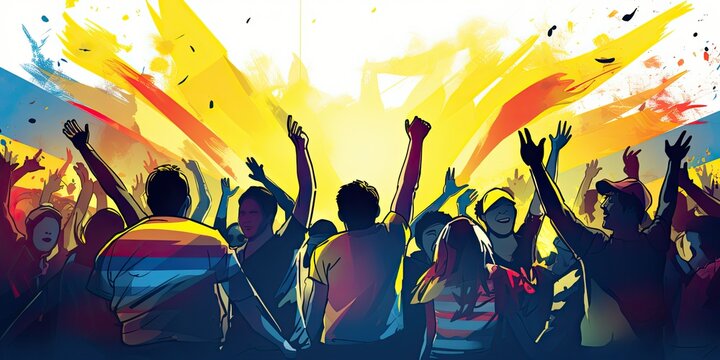 Energetic Colombian Football Fans Celebrating - Vibrant National Team Supporters - Fun-filled Vector Illustration   Football Fans Generative Ai Digital Illustration
