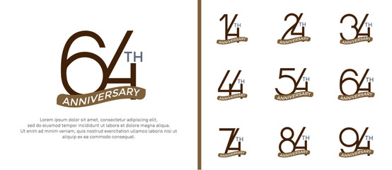 set of anniversary logo brown color and ribbon on white background for celebration moment