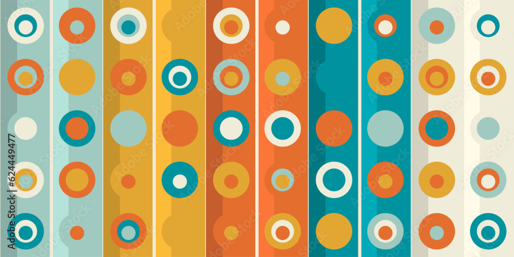 Poster Dots on vertical columns, colorful and seamless pattern. Vector repeating pattern for interior and decoration.