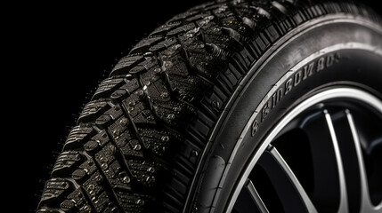 Tire for snow and ice on a black background. Generative AI