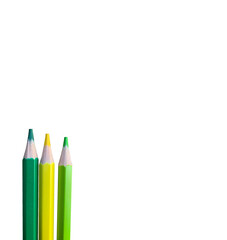 Colored pencils without background, green, yellow and light green without background, object for insertion