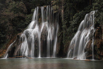View of Tamasopo falls surrounded by nature in the beautiful region of Huasteca, San Luis Potosí, Mexico.