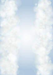 Vector Magical Glowing Background with Silver and Purple Falling Hexagon on Blue. Falling Snow. Glittery Confetti Frame. Christmas and New Year Design. Winter Sky with Bokeh Snowfall.