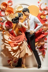 Enchanting Steps The Magic of Dance Meets the Art of Paper on a Orange-Yellow Wall, Generative AI