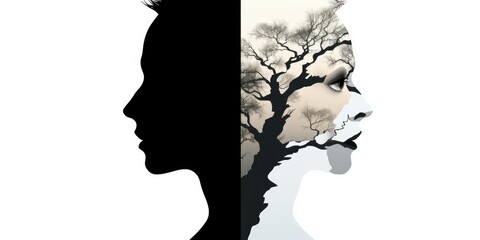 Silhouette with Split Personality" - This illustration portrays the metaphor of a split personality, featuring the silhouette of a person w  Doctor Silhouette Generative Ai Digital Illustration