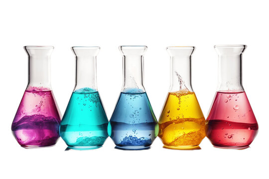 Colorful Liquid-filled Flasks Isolated on a Transparent Background. AI