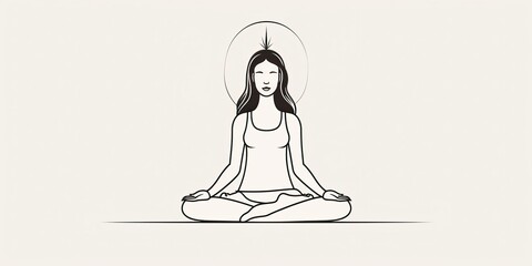symbolic Representation of Meditation and Inner Peace-This illustration presents a continuous one line drawing of a woman sitting cross-leged Doctor Silhouette Generative Ai Digital Illustration