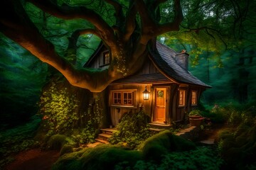 house in the forest at night AI GNERATED