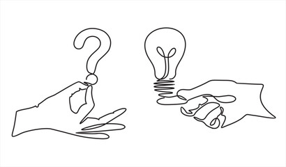 continuous single one line drawing of question and answer, solving problem or business solution, FAQ concept.