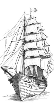 recommend clip art: Ships coloring book with clean line art on transparent background. Generative AI