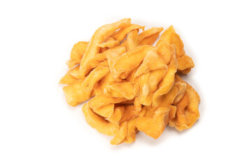Dried melon slices isolated on a white background.