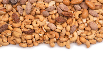 A group of almonds, pistachios, walnuts, macadamia, cashews.