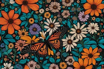 Türaufkleber beautiful butterfly on flower background AI GENERATED © Ayesha