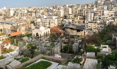 Muslim Cemetery and view of the Jessrin District, North Lebanon, Tripoli, Lebanon