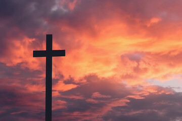 Clouds as a backdrop for Christian cross, sign of faith. Symbol of faith, Christian cross before clouds. Generative Ai.
