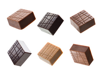 Assorted chocolate pralines isolated on transparent background. PNG image.