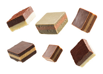 Assorted chocolate pralines isolated on transparent background. PNG image.
