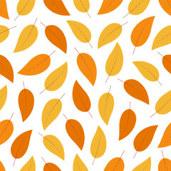 Falling leaves. Autumn leaves are drawn on a colored background. Seamless pattern for textiles, wallpapers, gift wrap and album. Vector illustration.