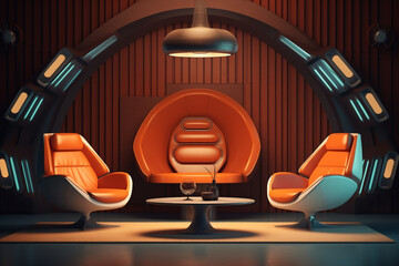 Realistic Retro Futuristic Furniture Designer Mockup: Redefining Interior Design