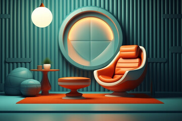 Realistic Retro Futuristic Furniture Designer Mockup: Redefining Interior Design