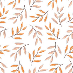 Seamless vector pattern. Seamless pattern with leaves in Orange, Beige, Brown and Yellow colors. Perfect for wallpaper, wrapping paper, pattern fill, web page background, fall greeting cards.