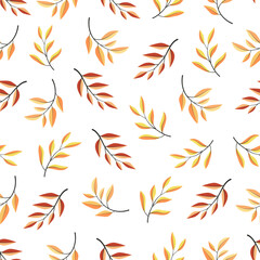 Seamless vector pattern. Seamless pattern with leaves in Orange, Beige, Brown and Yellow colors. Perfect for wallpaper, wrapping paper, pattern fill, web page background, fall greeting cards.