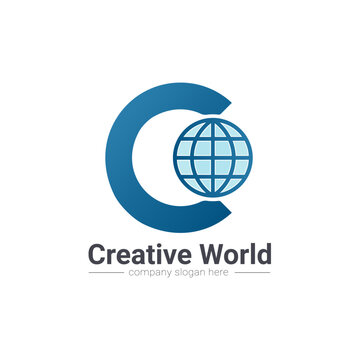 Creative World Logo Design Vector Template. C Letter Globe Icon Design. Web Tech Logo Design. C News Logo Element.