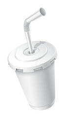 Paper fast food cup with tube. Isolated on white background. PNG Illustration
