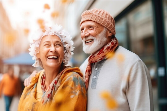 Happiness Knows No Age: Smiling Elderly Couple. Generative AI