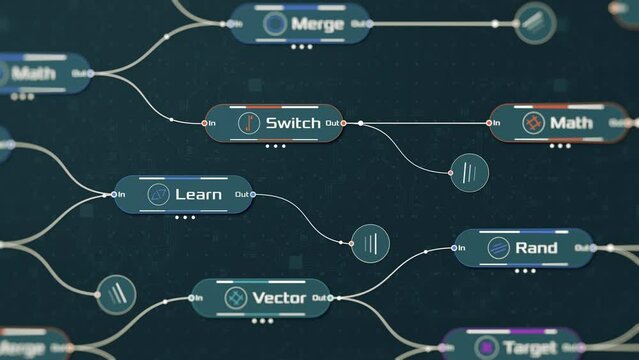 neural network model, machine learning, node interface, programming ai, big data, training ai (3d render)