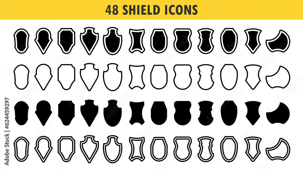 Poster shield icons set. police badge. collection of security shield icons with contours and linear signs. 