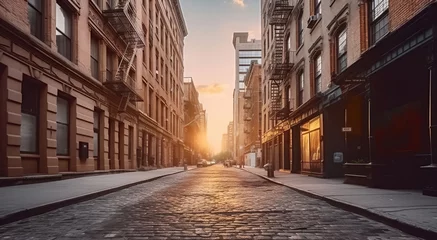 Fototapeten Empty street at sunset time in city street. Generative AI © Gasspoll