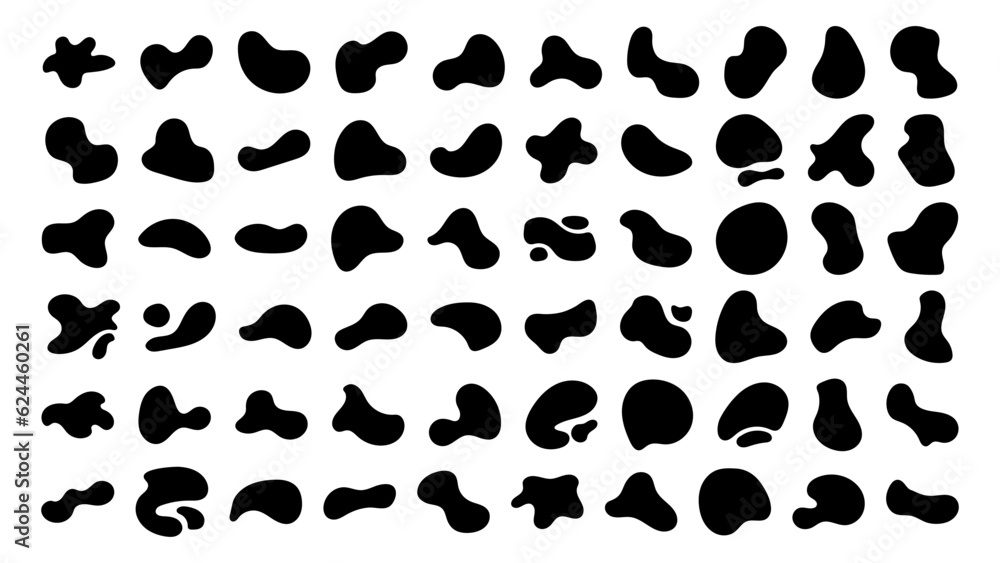 Wall mural Abstract organic black fluid blobs irregular shapes set of collection for speech bubbles. Liquid shapes, round abstract elements. Simple blotch water forms. Vector illustration on white bg.