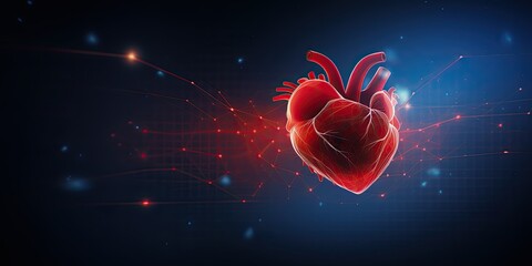 Emblem of Heart Health - Striking Image of Red Heart on Dark Background   Heart Health Generative AI Digital Illustration