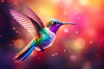 Obraz premium Flying hummingbird with colorful background. Small colorful bird in flight. 