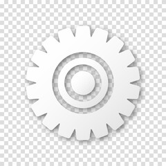 Gear icon, flat design. Machine sprocket gear icon. Realistic vector cogwheel sign symbol on a transparent background.