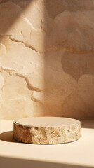 podium for display product in beige color and natural elegant, minimal, luxury created with Generative AI